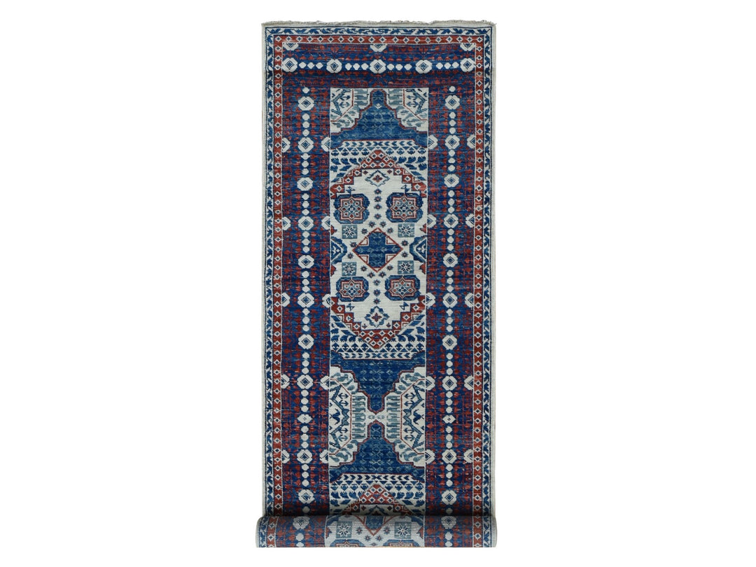 4'1" x 14'0" New Hand Knotted Ivory Wool Runner Oriental Rug - MOA10287696