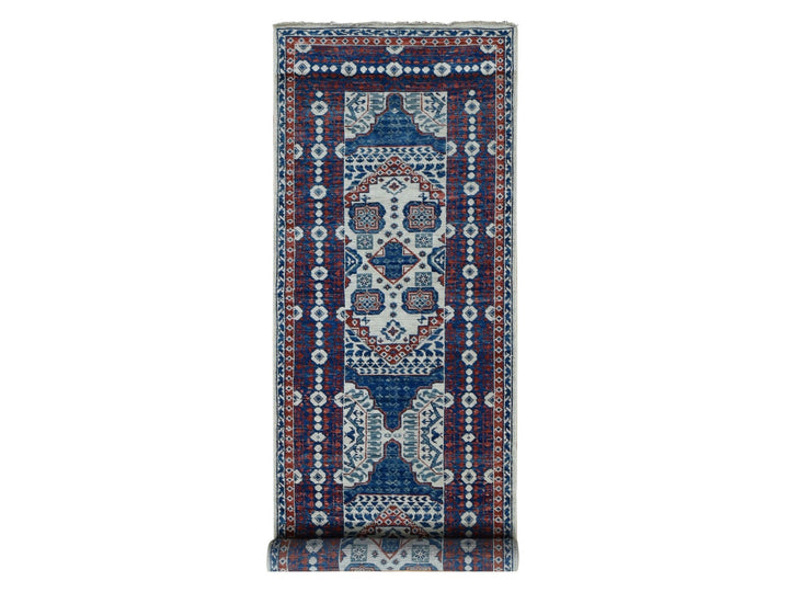 4'1" x 14'0" New Hand Knotted Ivory Wool Runner Oriental Rug - MOA10287696
