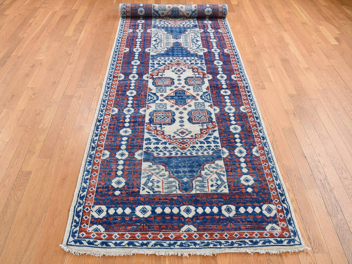 4'1" x 14'0" New Hand Knotted Ivory Wool Runner Oriental Rug - MOA10287696