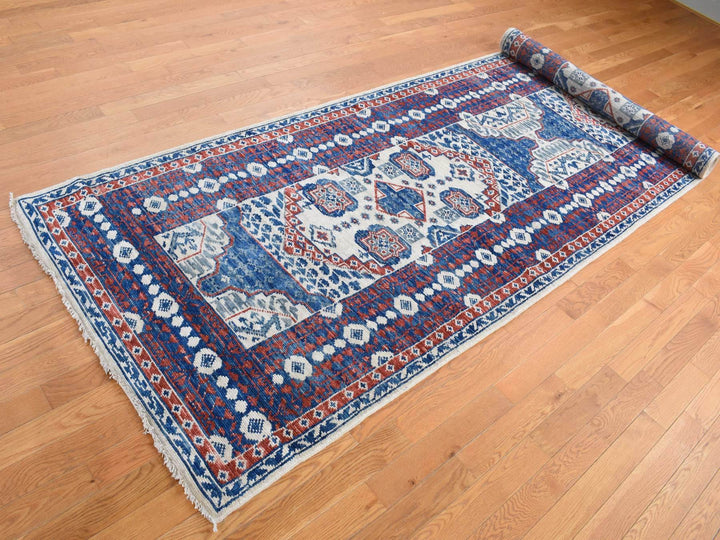 4'1" x 14'0" New Hand Knotted Ivory Wool Runner Oriental Rug - MOA10287696