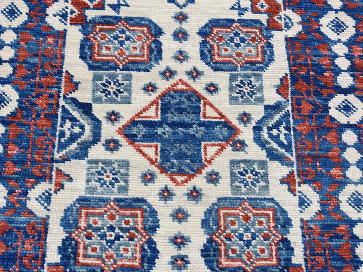 4'1" x 14'0" New Hand Knotted Ivory Wool Runner Oriental Rug - MOA10287696