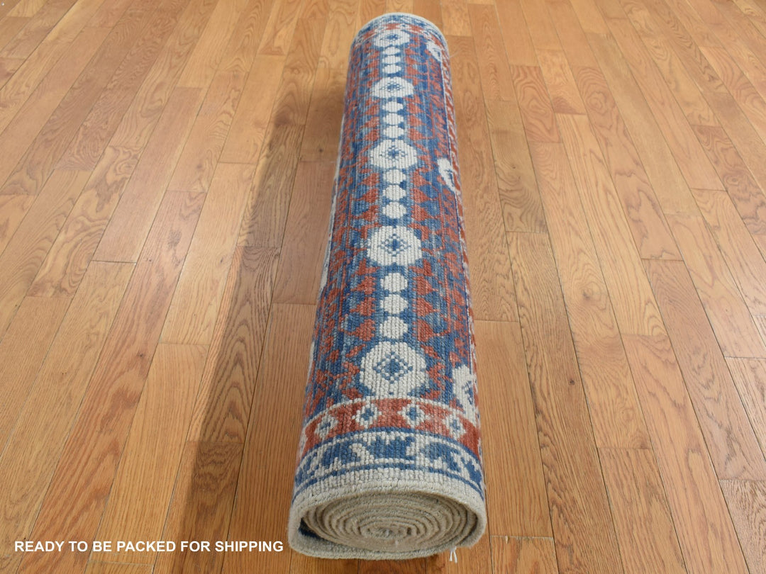 4'1" x 14'0" New Hand Knotted Ivory Wool Runner Oriental Rug - MOA10287696