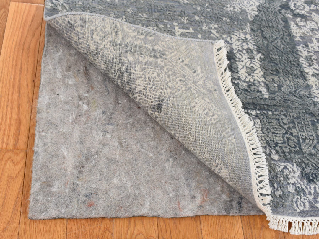 7'10" x 10'0" New Hand Knotted Grey Wool & Pure Silk Rectangle Oriental Rug - MOA10287698