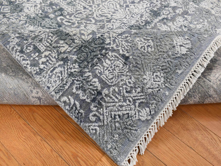 7'10" x 10'0" New Hand Knotted Grey Wool & Pure Silk Rectangle Oriental Rug - MOA10287698