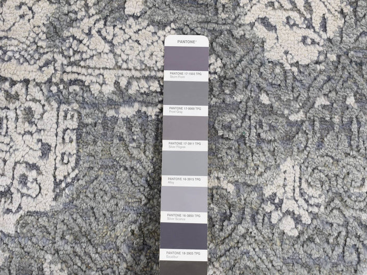 7'10" x 10'0" New Hand Knotted Grey Wool & Pure Silk Rectangle Oriental Rug - MOA10287698
