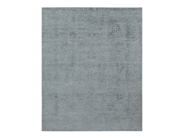 8'0" x 10'0" New Hand Knotted Grey Wool & Silk Rectangle Oriental Rug - MOA10287699
