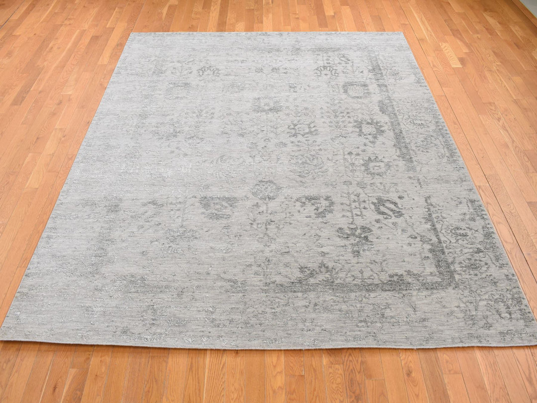 8'0" x 10'0" New Hand Knotted Grey Wool & Silk Rectangle Oriental Rug - MOA10287699
