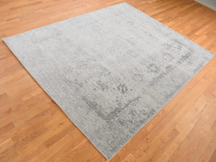 8'0" x 10'0" New Hand Knotted Grey Wool & Silk Rectangle Oriental Rug - MOA10287699