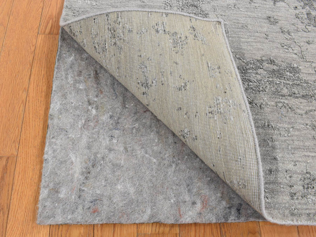 8'0" x 10'0" New Hand Knotted Grey Wool & Silk Rectangle Oriental Rug - MOA10287699