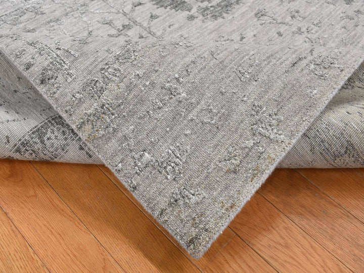 8'0" x 10'0" New Hand Knotted Grey Wool & Silk Rectangle Oriental Rug - MOA10287699