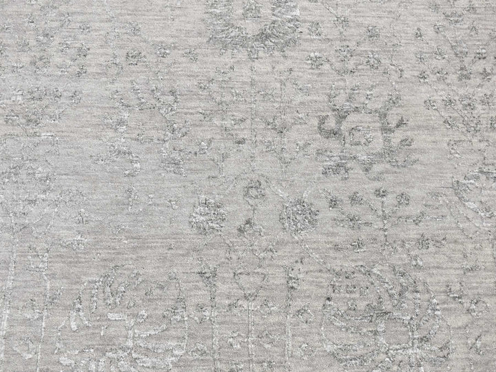 8'0" x 10'0" New Hand Knotted Grey Wool & Silk Rectangle Oriental Rug - MOA10287699