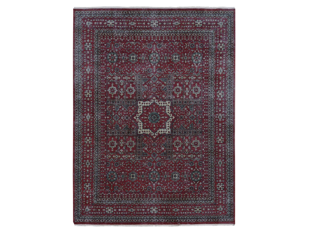 9'0" x 12'0" New Hand Knotted Red Worn Wool Rectangle Oriental Rug - MOA10287700