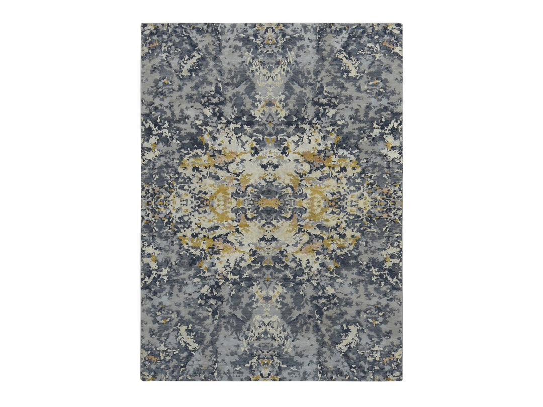 8'0" x 10'2" New Hand Knotted Blue Wool & Silk Rectangle Oriental Rug - MOA10287702