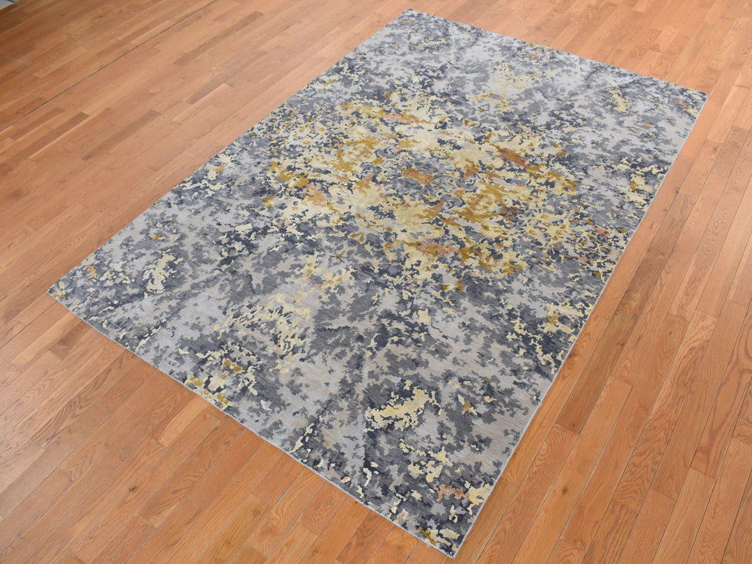 8'0" x 10'2" New Hand Knotted Blue Wool & Silk Rectangle Oriental Rug - MOA10287702
