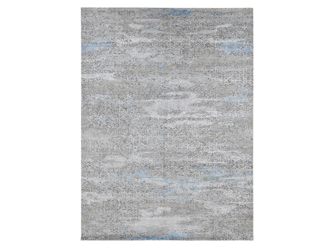9'0" x 12'3" New Hand Knotted Grey Wool & Silk Rectangle Oriental Rug - MOA10287703
