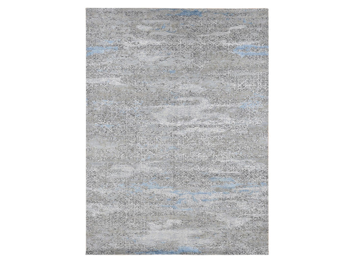 9'0" x 12'3" New Hand Knotted Grey Wool & Silk Rectangle Oriental Rug - MOA10287703