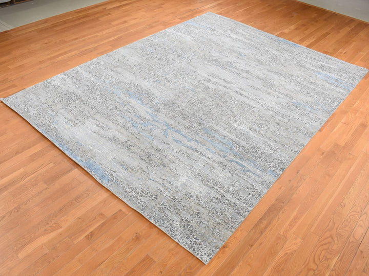 9'0" x 12'3" New Hand Knotted Grey Wool & Silk Rectangle Oriental Rug - MOA10287703