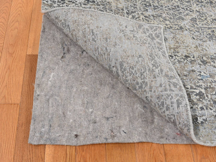 9'0" x 12'3" New Hand Knotted Grey Wool & Silk Rectangle Oriental Rug - MOA10287703