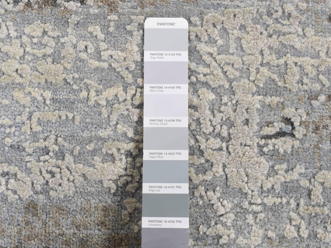 9'0" x 12'3" New Hand Knotted Grey Wool & Silk Rectangle Oriental Rug - MOA10287703