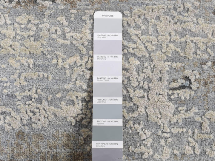 9'0" x 12'3" New Hand Knotted Grey Wool & Silk Rectangle Oriental Rug - MOA10287703