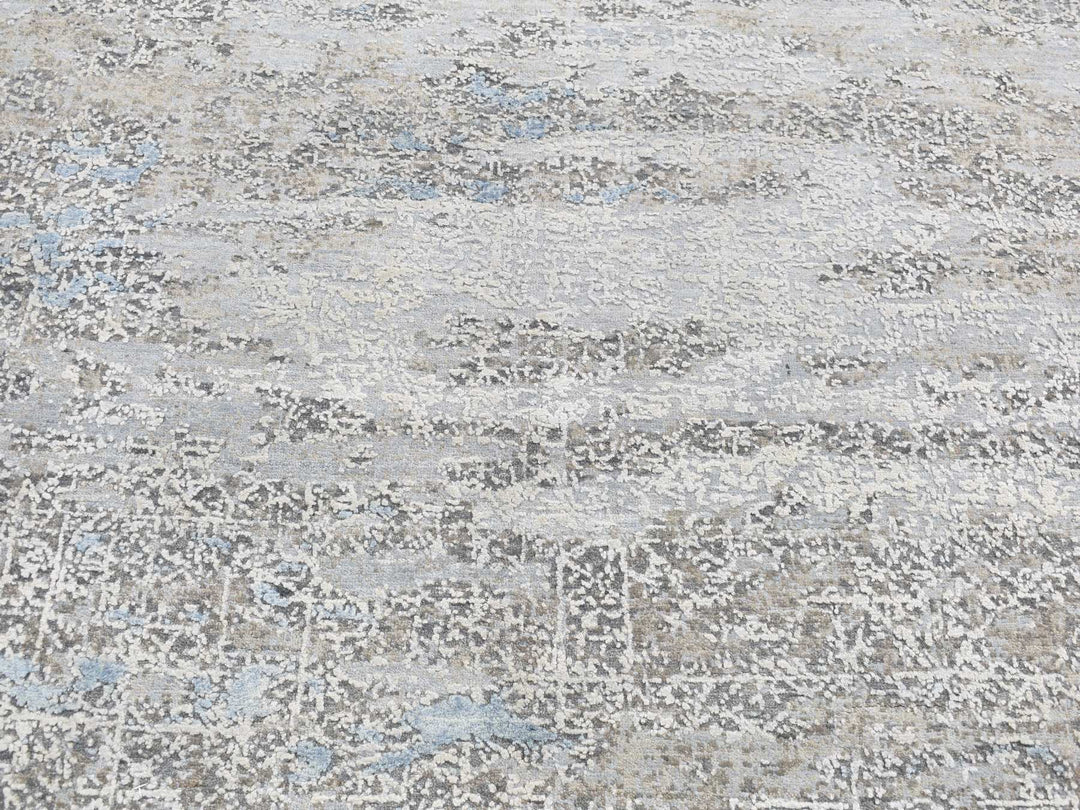 9'0" x 12'3" New Hand Knotted Grey Wool & Silk Rectangle Oriental Rug - MOA10287703