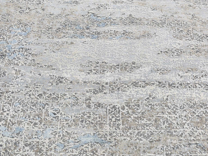 9'0" x 12'3" New Hand Knotted Grey Wool & Silk Rectangle Oriental Rug - MOA10287703