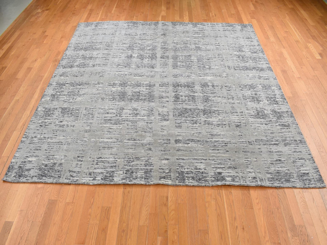 10'1" x 10'1" New Hand Knotted Grey Wool Square Oriental Rug - MOA10287705