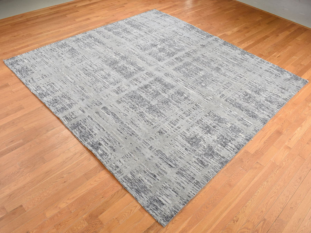 10'1" x 10'1" New Hand Knotted Grey Wool Square Oriental Rug - MOA10287705