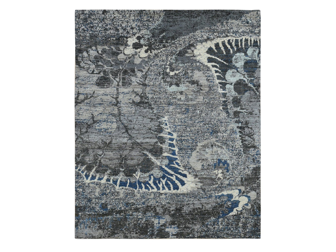 8'1" x 10'1" New Hand Knotted Grey Wool Rectangle Oriental Rug - MOA10287706