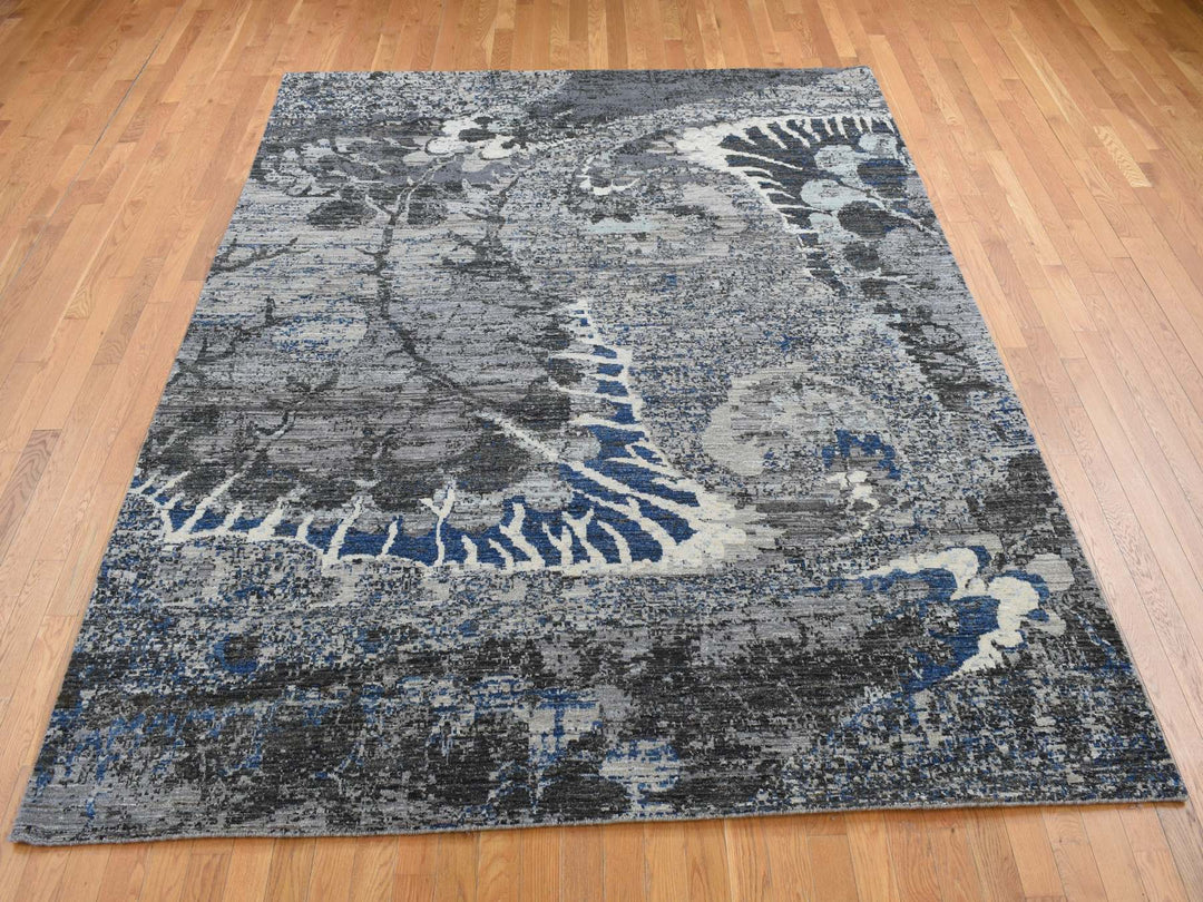 8'1" x 10'1" New Hand Knotted Grey Wool Rectangle Oriental Rug - MOA10287706