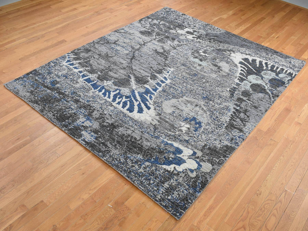 8'1" x 10'1" New Hand Knotted Grey Wool Rectangle Oriental Rug - MOA10287706