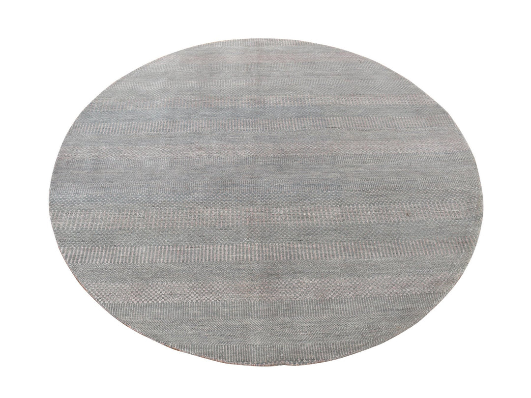 6'0" x 6'0" New Hand Knotted Grey Wool & Silk Round Oriental Rug - MOA10287717