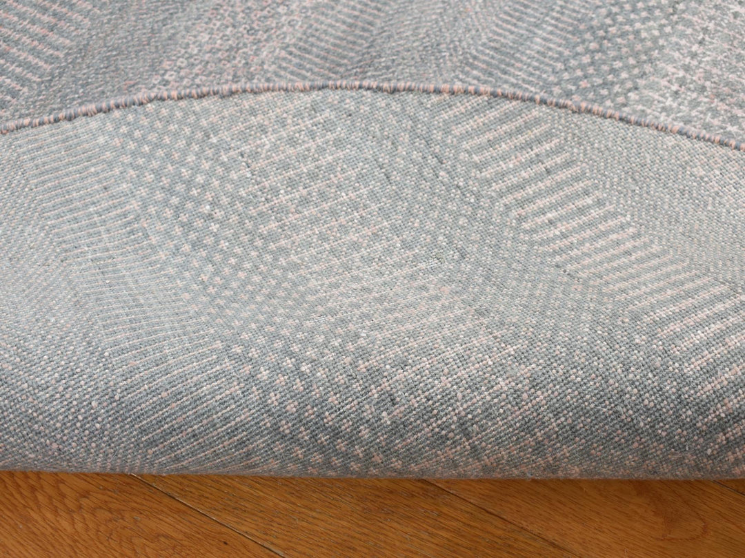 6'0" x 6'0" New Hand Knotted Grey Wool & Silk Round Oriental Rug - MOA10287717