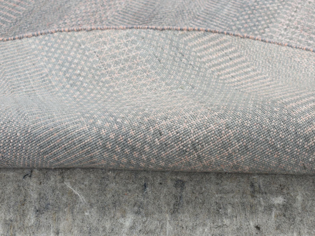 6'0" x 6'0" New Hand Knotted Grey Wool & Silk Round Oriental Rug - MOA10287717