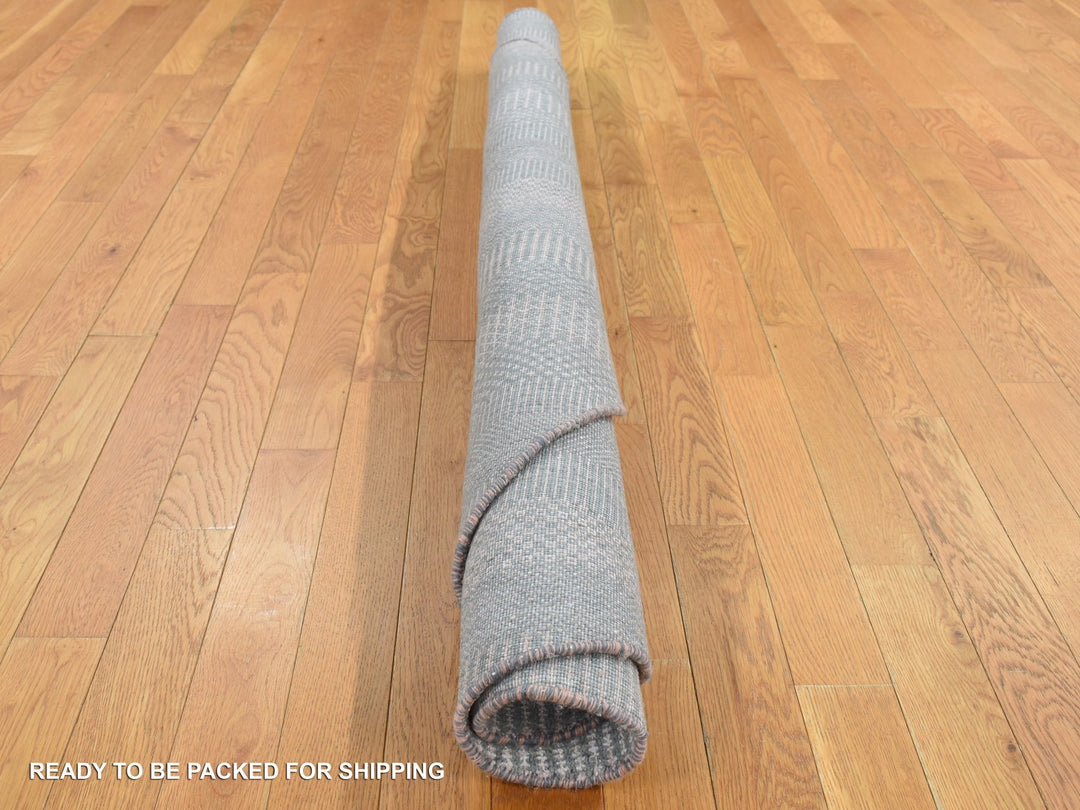 6'0" x 6'0" New Hand Knotted Grey Wool & Silk Round Oriental Rug - MOA10287717