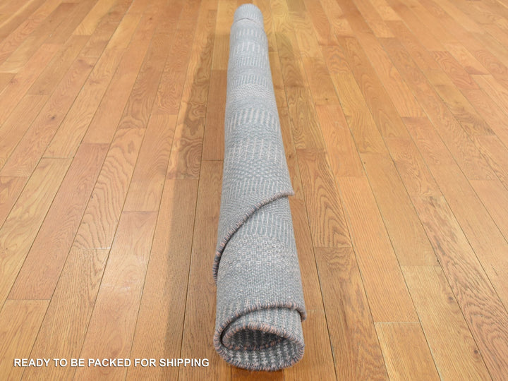 6'0" x 6'0" New Hand Knotted Grey Wool & Silk Round Oriental Rug - MOA10287717