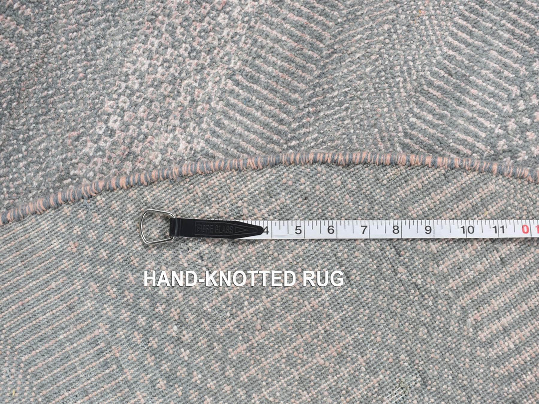 6'0" x 6'0" New Hand Knotted Grey Wool & Silk Round Oriental Rug - MOA10287717
