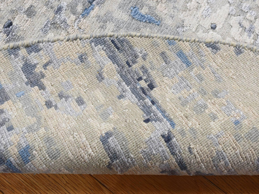 6'0" x 6'0" New Hand Knotted Blue Wool & Silk Round Oriental Rug - MOA10287718