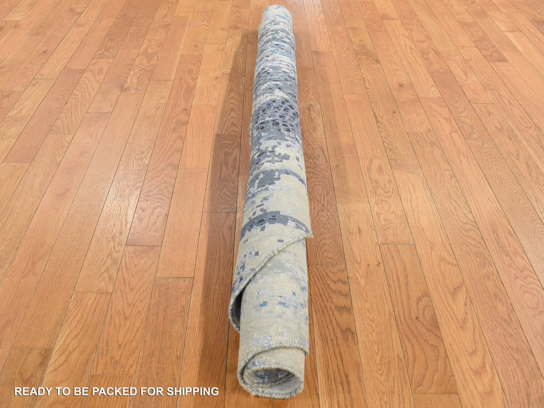 6'0" x 6'0" New Hand Knotted Blue Wool & Silk Round Oriental Rug - MOA10287718