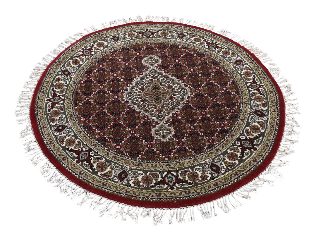 4'1" x 4'1" New Hand Knotted Red Wool Round Oriental Rug - MOA10287721