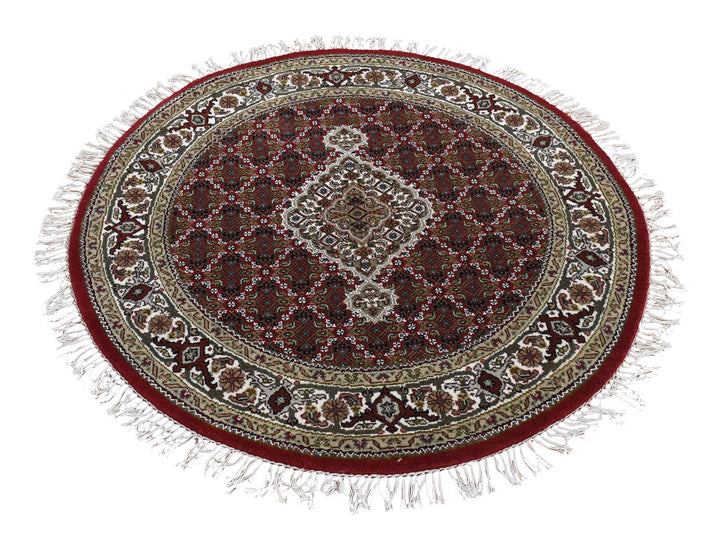 4'1" x 4'1" New Hand Knotted Red Wool Round Oriental Rug - MOA10287721