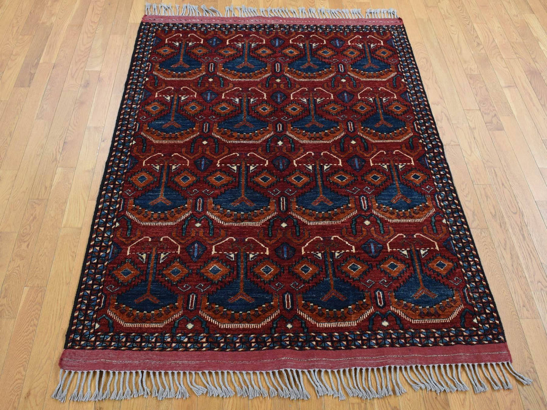5'1" x 6'6" New Hand Knotted Red Wool Rectangle Oriental Rug - MOA10287732