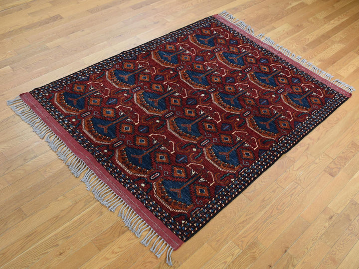 5'1" x 6'6" New Hand Knotted Red Wool Rectangle Oriental Rug - MOA10287732