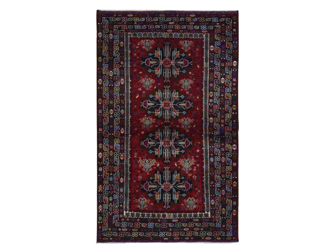 3'10" x 6'5" New Hand Knotted Red Wool Rectangle Oriental Rug - MOA10287734