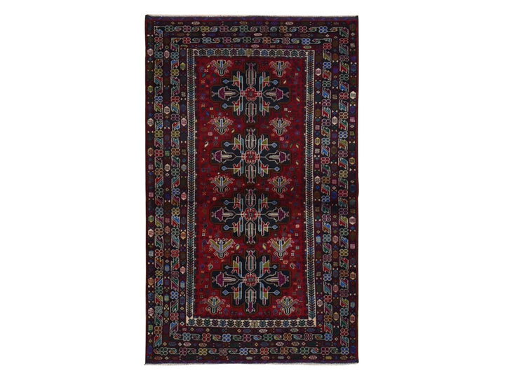 3'10" x 6'5" New Hand Knotted Red Wool Rectangle Oriental Rug - MOA10287734