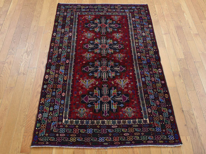 3'10" x 6'5" New Hand Knotted Red Wool Rectangle Oriental Rug - MOA10287734