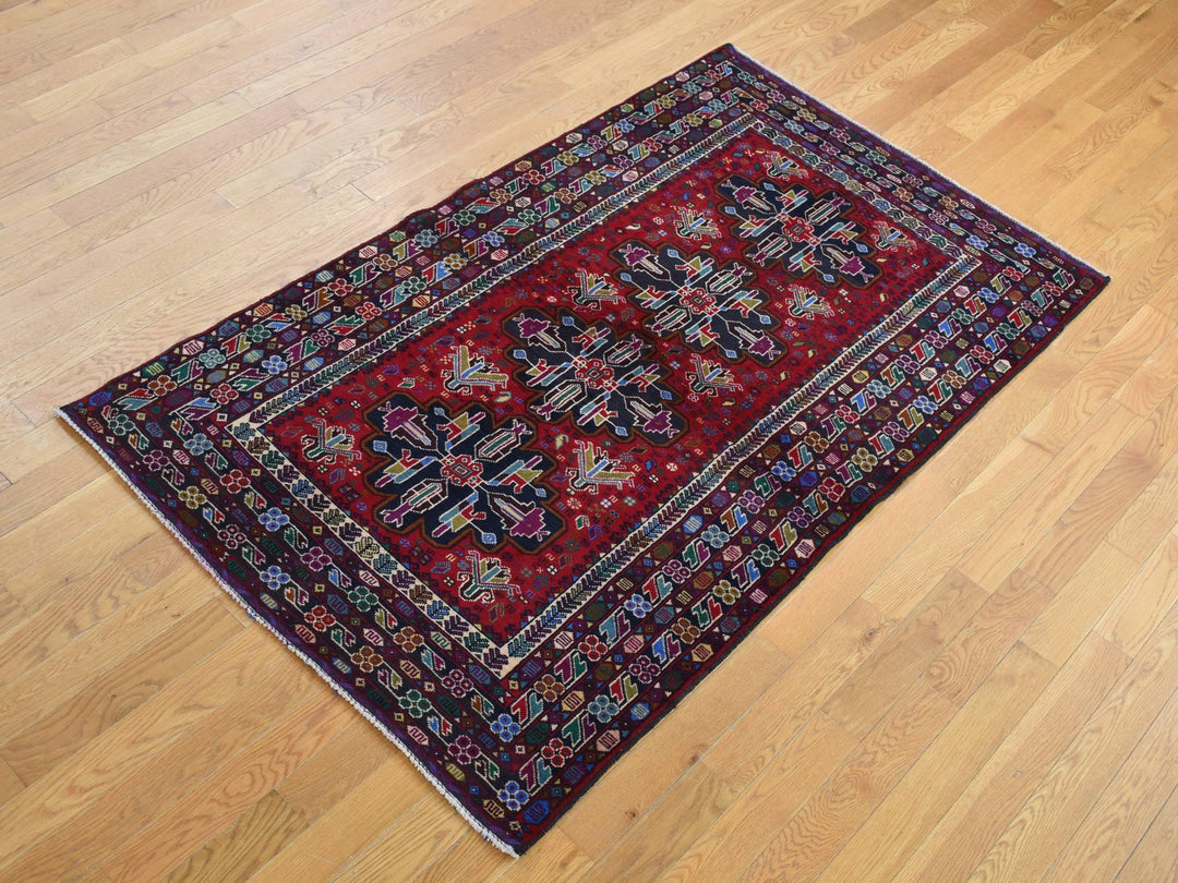 3'10" x 6'5" New Hand Knotted Red Wool Rectangle Oriental Rug - MOA10287734