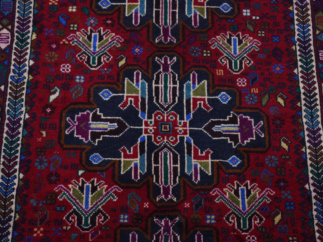 3'10" x 6'5" New Hand Knotted Red Wool Rectangle Oriental Rug - MOA10287734