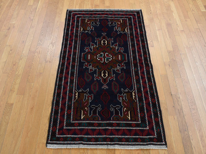 3'10" x 6'9" New Hand Knotted Blue Wool Rectangle Oriental Rug - MOA10287735