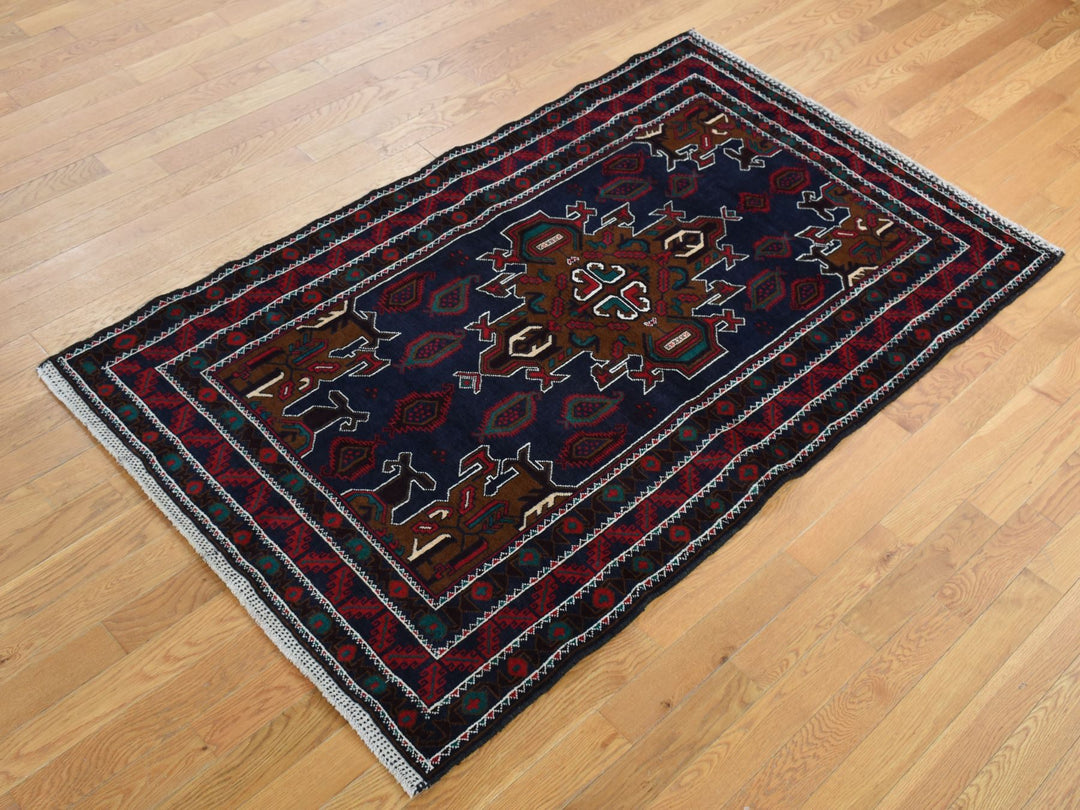 3'10" x 6'9" New Hand Knotted Blue Wool Rectangle Oriental Rug - MOA10287735